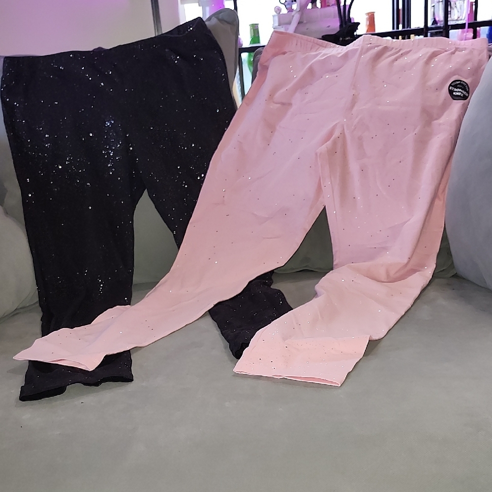 2 Pr. Ladies Glitter Leggings. One Pink, One Black